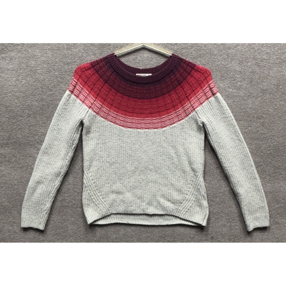 Marine Layer Sweater Womens XS Beige Red Maroon Multi Sun Ray Chunky Knit EUC